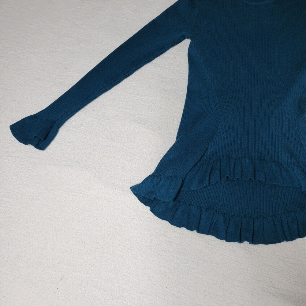 Worth New York Sweater Womens Sz P Lightweight Teal Green Silk Blend Academia - Picture 5 of 16